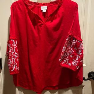 Red Shirt with White Embroidery